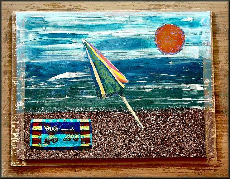  Unfinished Beach Scene with Hockney Umbrella (original art, Hockney) 